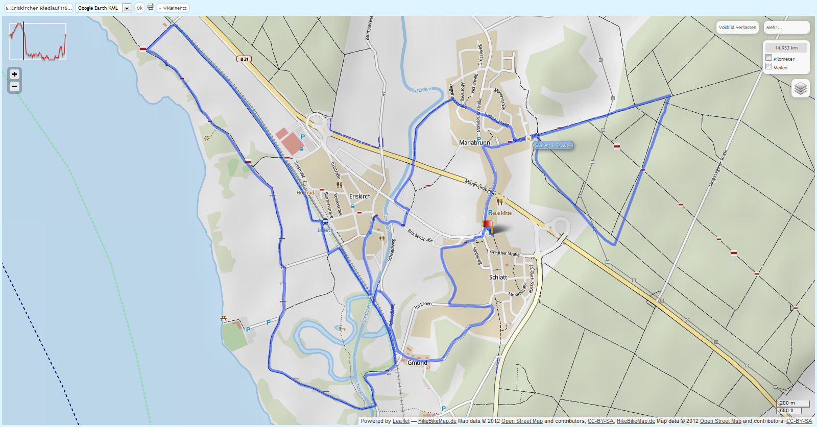 1. Aufgezeichnete 15km-Strecke